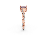 Rose gold Fancy Pink Emerald  Cut Diamond Twisted Band Engagement Ring with Prong Setting_5