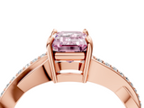 Rose gold Fancy Pink Emerald  Cut Diamond Twisted Band Engagement Ring with Prong Setting_7