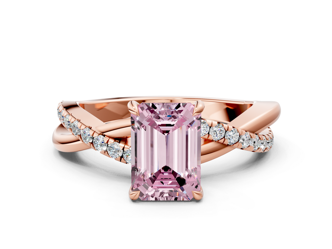 Rose gold Fancy Pink Emerald  Cut Diamond Twisted Band with Pavé Setting and Four-Prong Setting_20