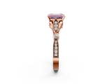 Rose gold Fancy Pink Emerald  Cut Diamond with Milgrain Marquise and Bezel Accents on a Solitaire Band with Prong Setting_210