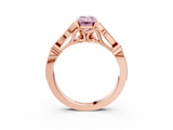 Rose gold Fancy Pink Emerald  Cut Diamond with Milgrain Marquise and Bezel Accents on a Solitaire Band with Prong Setting_211