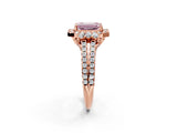 Rose gold Fancy Pink Emerald  Cut Double Halo Diamond Engagement Ring with Pave Band and Four-Prong Setting_61