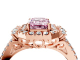 Rose gold Fancy Pink Emerald  Cut Double Halo Diamond Engagement Ring with Pave Band and Four-Prong Setting_63
