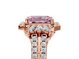 Rose gold Fancy Pink Emerald  Cut Double Halo Diamond Engagement Ring with Pave Band and Four-Prong Setting_64