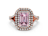Rose gold Fancy Pink Emerald  Cut Double Halo Split Shank Diamond Ring with Prong Setting_49