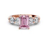 Rose gold Fancy Pink Emerald  Cut Five-Stone Prong Set Diamond Ring with Classic Band_31