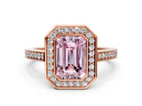Rose gold Fancy Pink Emerald Cut Halo Bezel Diamond Pave Band Ring