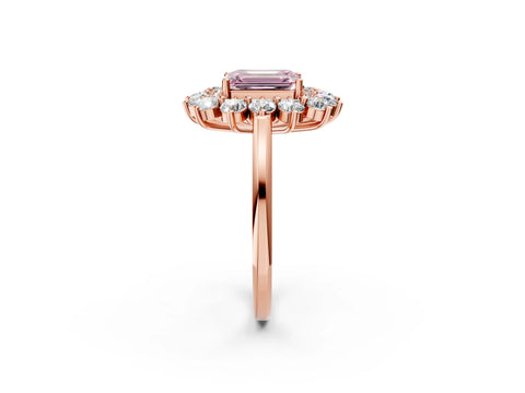 Rose gold Fancy Pink Emerald Cut Halo Cluster Diamond Ring with Pave Band and Four-Prong Setting_2