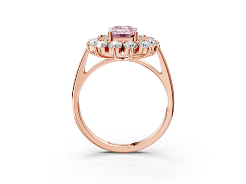 Rose gold Fancy Pink Emerald Cut Halo Cluster Diamond Ring with Pave Band and Four-Prong Setting_3