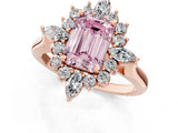 Rose gold Fancy Pink Emerald Cut Halo Diamond Cluster Ring with Marquise and Round Stones on a White Gold Band with Prong Setting_1