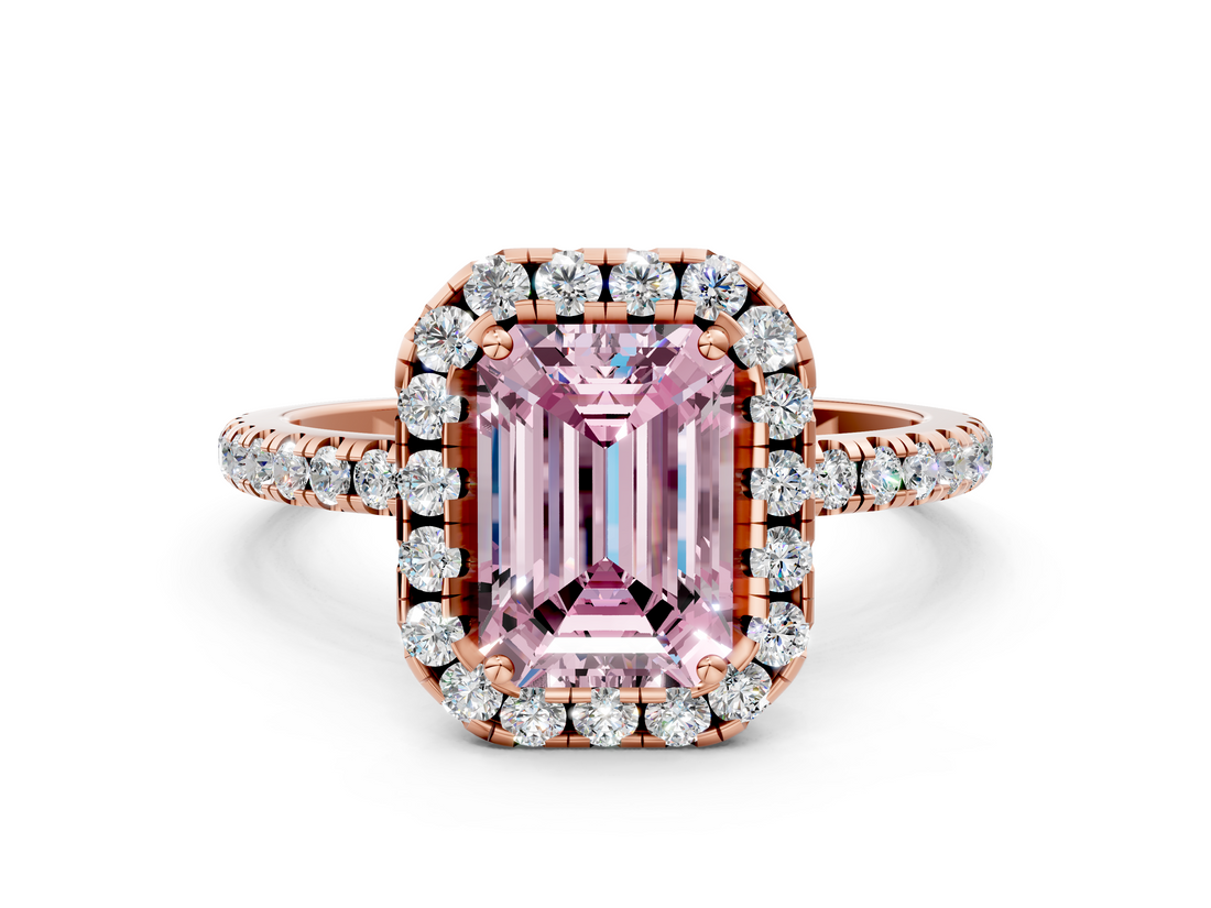 Rose gold Fancy Pink Emerald  Cut Halo Diamond Engagement Ring with Pave Band and Four-Prong Setting_20