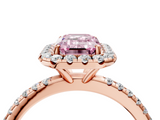 Rose gold Fancy Pink Emerald  Cut Halo Diamond Engagement Ring with Pave Band and Four-Prong Setting_24