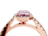 Rose gold Fancy Pink Emerald  Cut Halo Diamond Engagement Ring with Pave Band and Four-Prong Setting_32