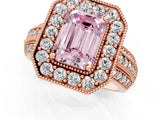 Rose gold Fancy Pink Emerald Cut Halo Diamond Engagement Ring with Pave Split Shank and Four-Prong Setting_1