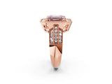 Rose gold Fancy Pink Emerald Cut Halo Diamond Engagement Ring with Pave Split Shank and Four-Prong Setting_2