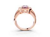 Rose gold Fancy Pink Emerald Cut Halo Diamond Engagement Ring with Pave Split Shank and Four-Prong Setting_3