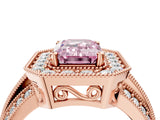Rose gold Fancy Pink Emerald Cut Halo Diamond Engagement Ring with Pave Split Shank and Four-Prong Setting_4