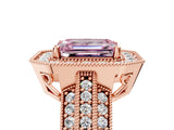 Rose gold Fancy Pink Emerald Cut Halo Diamond Engagement Ring with Pave Split Shank and Four-Prong Setting_5
