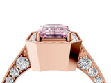 Rose gold Fancy Pink Emerald Cut Halo Diamond Engagement Ring with Split Shank Band and Four-Prong Setting_4