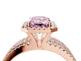 Rose gold Fancy Pink Emerald  Cut Halo Diamond Engagement Ring with Split Shank and Four-Prong Setting_24
