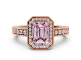 Rose gold Fancy Pink Emerald  Cut Halo Diamond Pave Band Ring with Four-Prong Setting_114