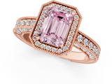 Rose gold Fancy Pink Emerald  Cut Halo Diamond Pave Band Ring with Four-Prong Setting_115