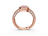 Rose gold Fancy Pink Emerald  Cut Halo Diamond Pave Band Ring with Four-Prong Setting_117