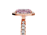 Rose gold Fancy Pink Emerald Cut Halo Diamond Pave Band with Prong Setting_5