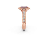 Rose gold Fancy Pink Emerald Cut Halo Diamond Ring with Beaded Split Shank and Four-Prong Setting_2