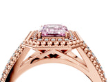 Rose gold Fancy Pink Emerald Cut Halo Diamond Ring with Beaded Split Shank and Four-Prong Setting_4