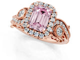 Rose gold Fancy Pink Emerald Cut Halo Diamond Ring with Milgrain and Bezel Accents on a Split Shank Band_13