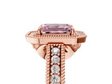 Rose gold Fancy Pink Emerald  Cut Halo Diamond Ring with Pavé Band and Four-Prong Setting_74