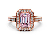 Rose gold Fancy Pink Emerald  Cut Halo Diamond Ring with Pavé Band and Milgrain Prong Setting_32