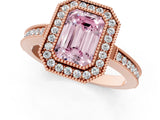 Rose gold Fancy Pink Emerald  Cut Halo Diamond Ring with Pavé Band and Milgrain Prong Setting_33