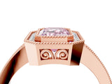 Rose gold Fancy Pink Emerald  Cut Halo Diamond Ring with Pavé Band and Milgrain Prong Setting_36