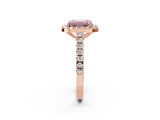 Rose gold Fancy Pink Emerald Cut Halo Diamond Ring with Pavé Band and Three-Prong Setting_2
