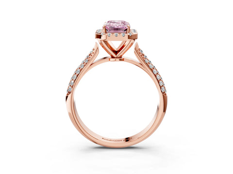 Rose gold Fancy Pink Emerald Cut Halo Diamond Ring with Pavé Band_3