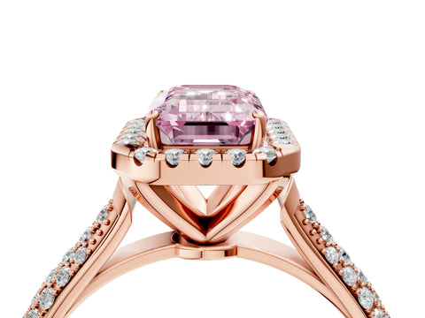 Rose gold Fancy Pink Emerald Cut Halo Diamond Ring with Pavé Band_4