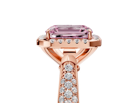 Rose gold Fancy Pink Emerald Cut Halo Diamond Ring with Pavé Band_5