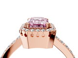 Rose gold Fancy Pink Emerald  Cut Halo Diamond Ring with Pave Band and Four-Prong Setting_21