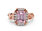 Rose gold Fancy Pink Emerald  Cut Halo Diamond Ring with Scrollwork Band and Four-Prong Setting_101