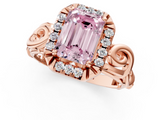Rose gold Fancy Pink Emerald  Cut Halo Diamond Ring with Scrollwork Band and Four-Prong Setting_102