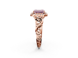 Rose gold Fancy Pink Emerald  Cut Halo Diamond Ring with Scrollwork Band and Four-Prong Setting_103
