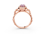 Rose gold Fancy Pink Emerald  Cut Halo Diamond Ring with Scrollwork Band and Four-Prong Setting_104