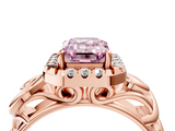 Rose gold Fancy Pink Emerald  Cut Halo Diamond Ring with Scrollwork Band and Four-Prong Setting_105