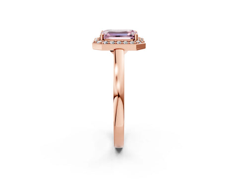 Rose gold Fancy Pink Emerald Cut Halo Diamond Ring with Solitaire Band and Prong Setting_2