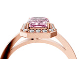 Rose gold Fancy Pink Emerald Cut Halo Diamond Ring with Solitaire Band and Prong Setting_4