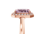 Rose gold Fancy Pink Emerald Cut Halo Diamond Ring with Solitaire Band and Prong Setting_5
