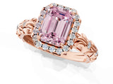 Rose gold Fancy Pink Emerald Cut Halo Diamond Solitaire with Filigree Band and Four-Prong Setting_1