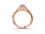 Rose gold Fancy Pink Emerald Cut Halo Diamond Solitaire with Filigree Band and Four-Prong Setting_3